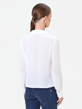 Camicia panna in georgette con drappeggio