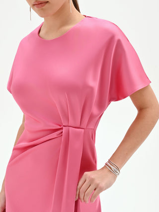 Abito midi rosa con nodo laterale
