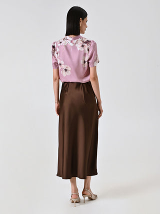 Chocolate Satin Midi Skirt
