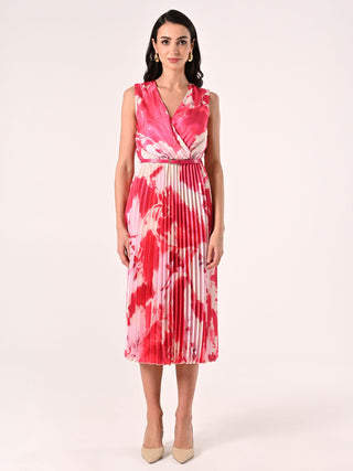 Robe plissée imprimé fleuri rose pâle