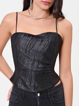 Black Crinkled Bustier Top