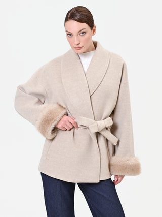 Cappotto corto a vestaglia tortora beige misto lana