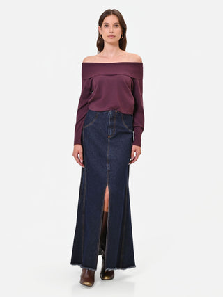 Maglia off the shoulders bordeaux in misto viscosa