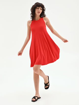 Strawberry Red Plissé-Knit Dress