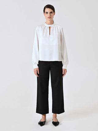 White Satin Blouse with Cut-Out Detail