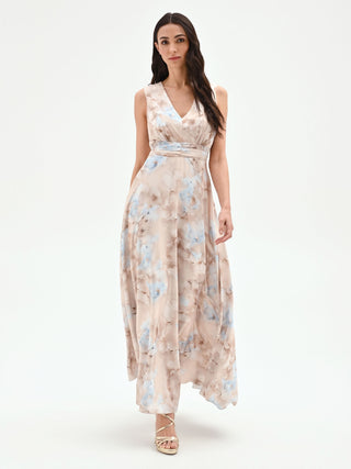 Sky Blue Watercolor Print Maxi Dress