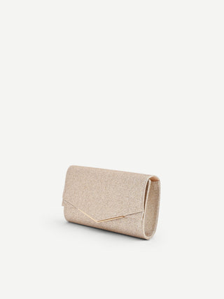 Champagne gold clutch with metallic trim