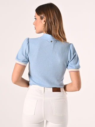 Polo en maille lurex bleu ciel