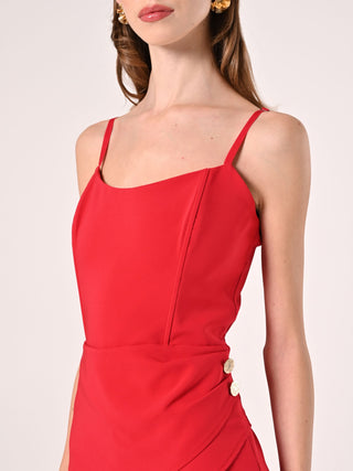 Red Sheath Dress with Bustier Neckline
