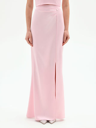 Gonna lunga rosa pastello in raso