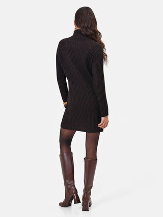 Dark Brown Ribbed Short Dress