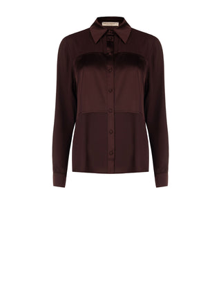 Schokobraune Bluse mit geometrischen Einsätzen