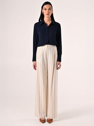 White Trousers with Blue Stripes