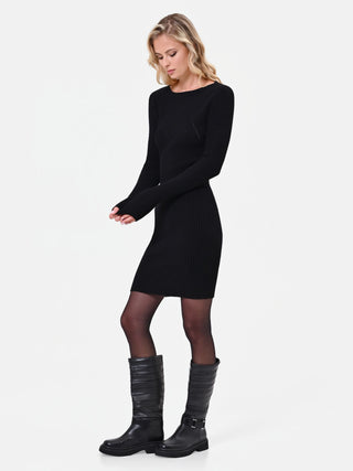 Black Viscose Sheath Dress with See-Through Detail