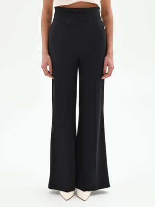 Schwarze High-Waist-Palazzo-Hose mit Knöpfen