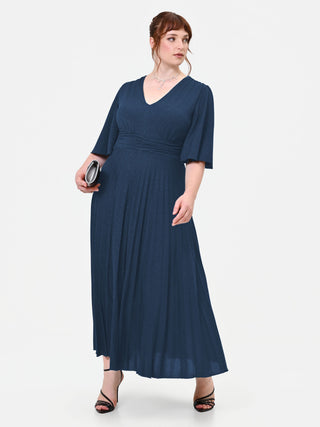 Abito Curvy blu navy plissettato con micro-glitter