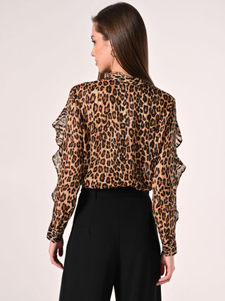 Leopard-Print Shirt with Ruffles