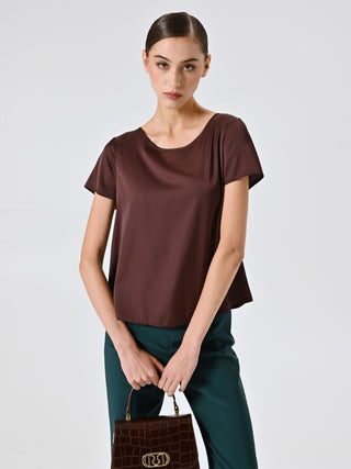 Chocolate Half-Sleeve Satin Blouse