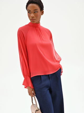 Georgette-Bluse in Erdbeerrot