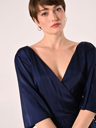 Robe midi en satin bleu